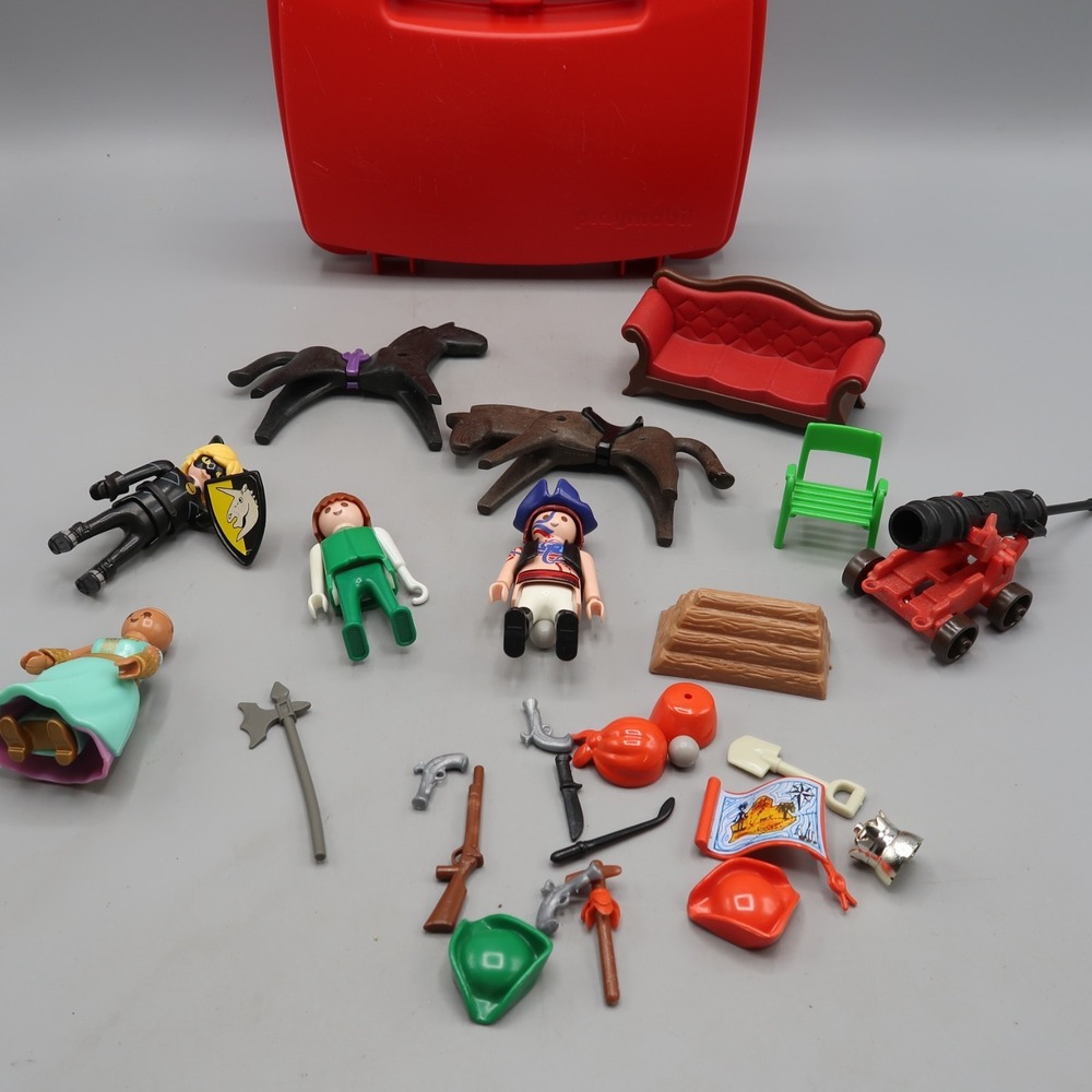 Playmobil Horses Ponies People Accessories Red Carrying Case Toy Lot